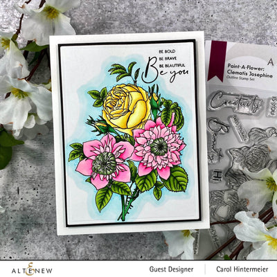 Altenew Stamp & Watercolor Bundle Paint-A-Flower: Clematis Josephine & Watercolor Essential 12 Pan Set Bundle