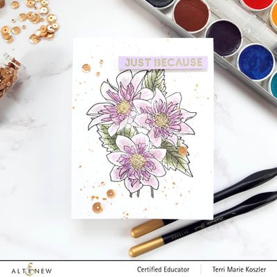 Altenew Stamp & Watercolor Bundle Paint-A-Flower: Fashion Monger Dahlia & Watercolor Essential 12 Pan Set Bundle