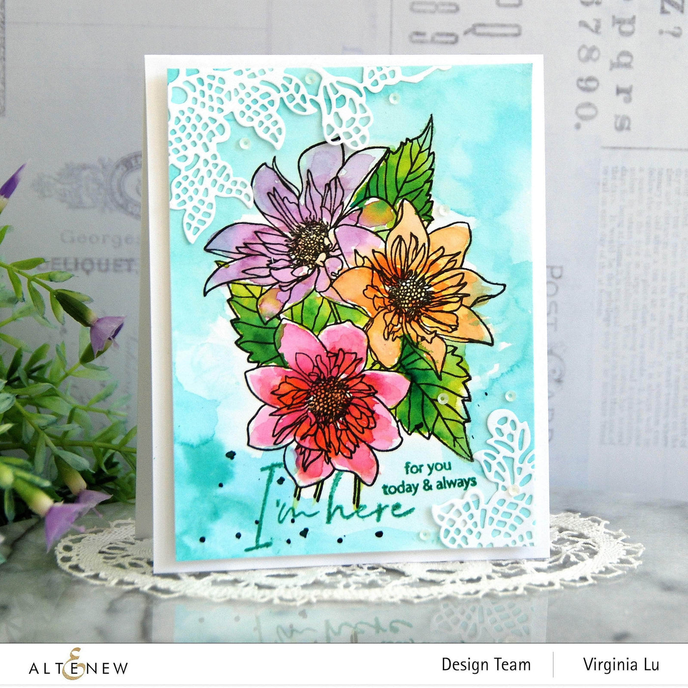 Altenew Stamp & Watercolor Bundle Paint-A-Flower: Fashion Monger Dahlia & Watercolor Essential 12 Pan Set Bundle