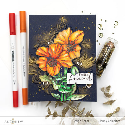 Altenew Stamp & Watercolor Bundle Paint-A-Flower: Himalayan Poppy Outline Stamp Set & Hawaiian Shores Brush & Fine Tip Pens Bundle