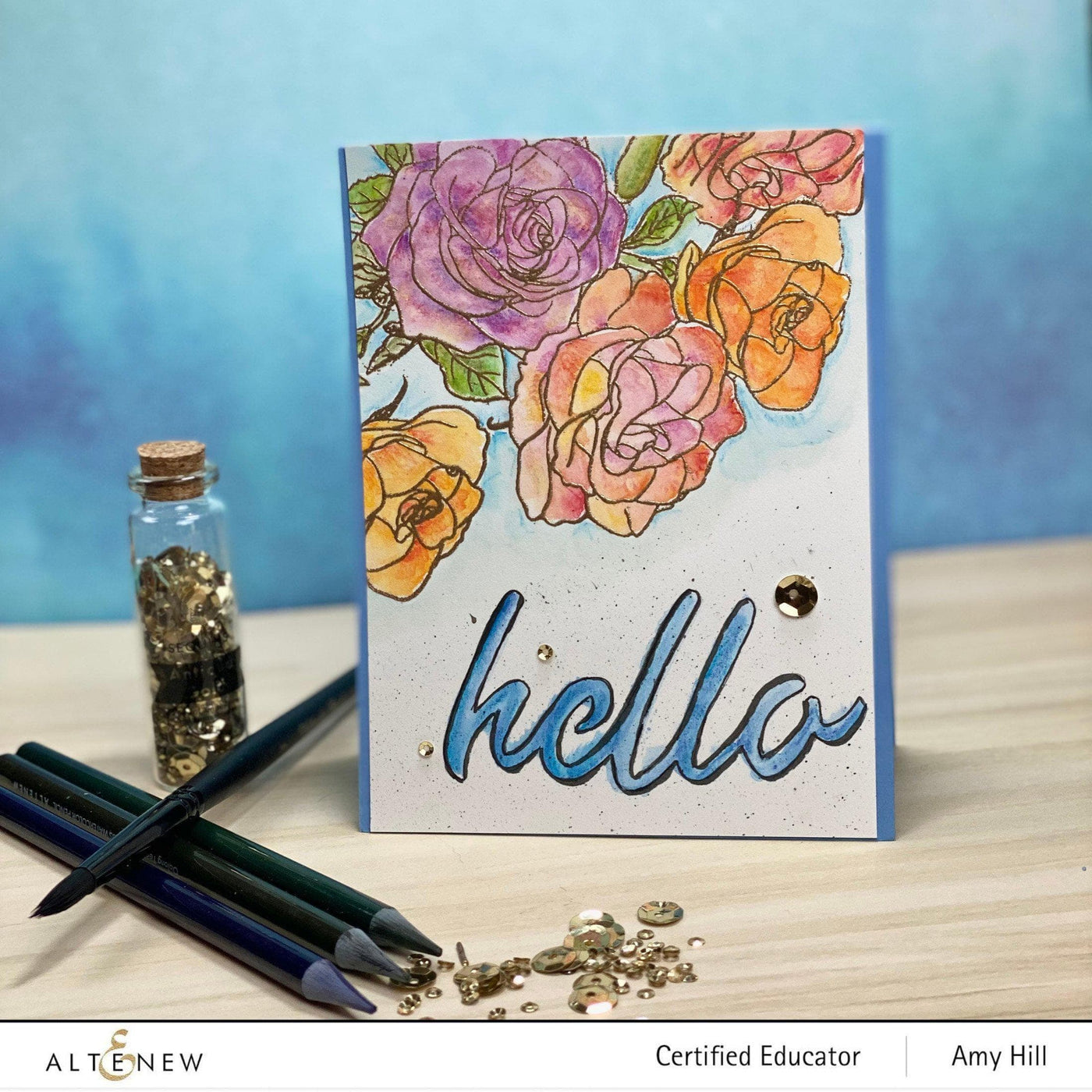 Altenew Stamp & Watercolor Bundle Paint-A-Flower: Rosa Floribunda & Artists' Watercolor 24 Pan Set Bundle