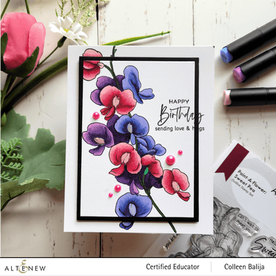 Altenew Stamp & Watercolor Bundle Paint-A-Flower: Sweet Pea & Artists' Watercolor 24 Pan Set Bundle