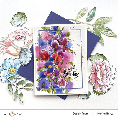 Altenew Stamp & Watercolor Bundle Paint-A-Flower: Sweet Pea & Watercolor Essential 12 Pan Set Bundle