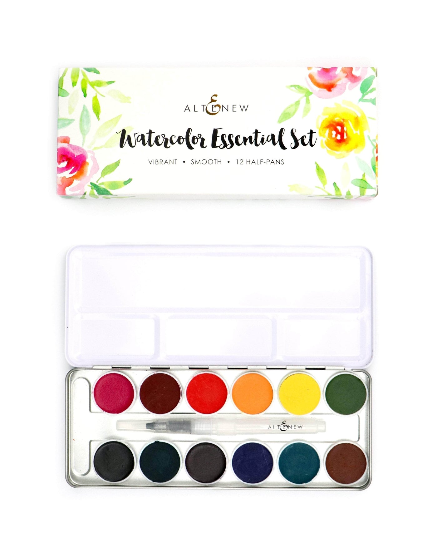 Altenew Stamp & Watercolor Bundle Paint-A-Flower: White Swan Echinacea & Watercolor Essential 12 Pan Set Bundle