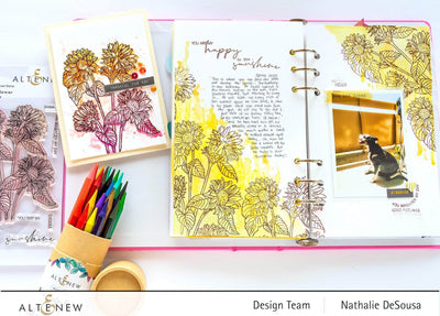 Altenew Stamp & Watercolor Bundle Sunflower Outline Stamp Set & Woodless Watercolor Pencils Bundle