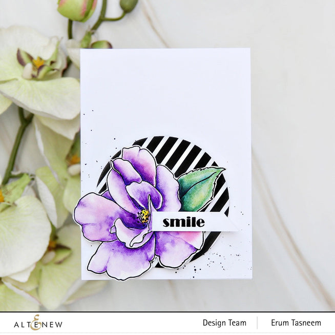 Altenew Paint-A-Flower China Rose and Hawaiian Shores Stamp and Watercolor Pen Bundle with brush and fine tip pens.