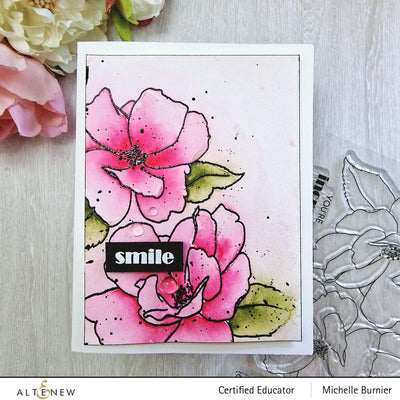 Altenew Stamp & Watercolor Bundle Paint-A-Flower: China Rose & Hawaiian Shores Brush & Fine Tip Pens Bundle
