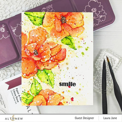 Altenew Stamp & Watercolor Bundle Paint-A-Flower: China Rose & Hawaiian Shores Brush & Fine Tip Pens Bundle
