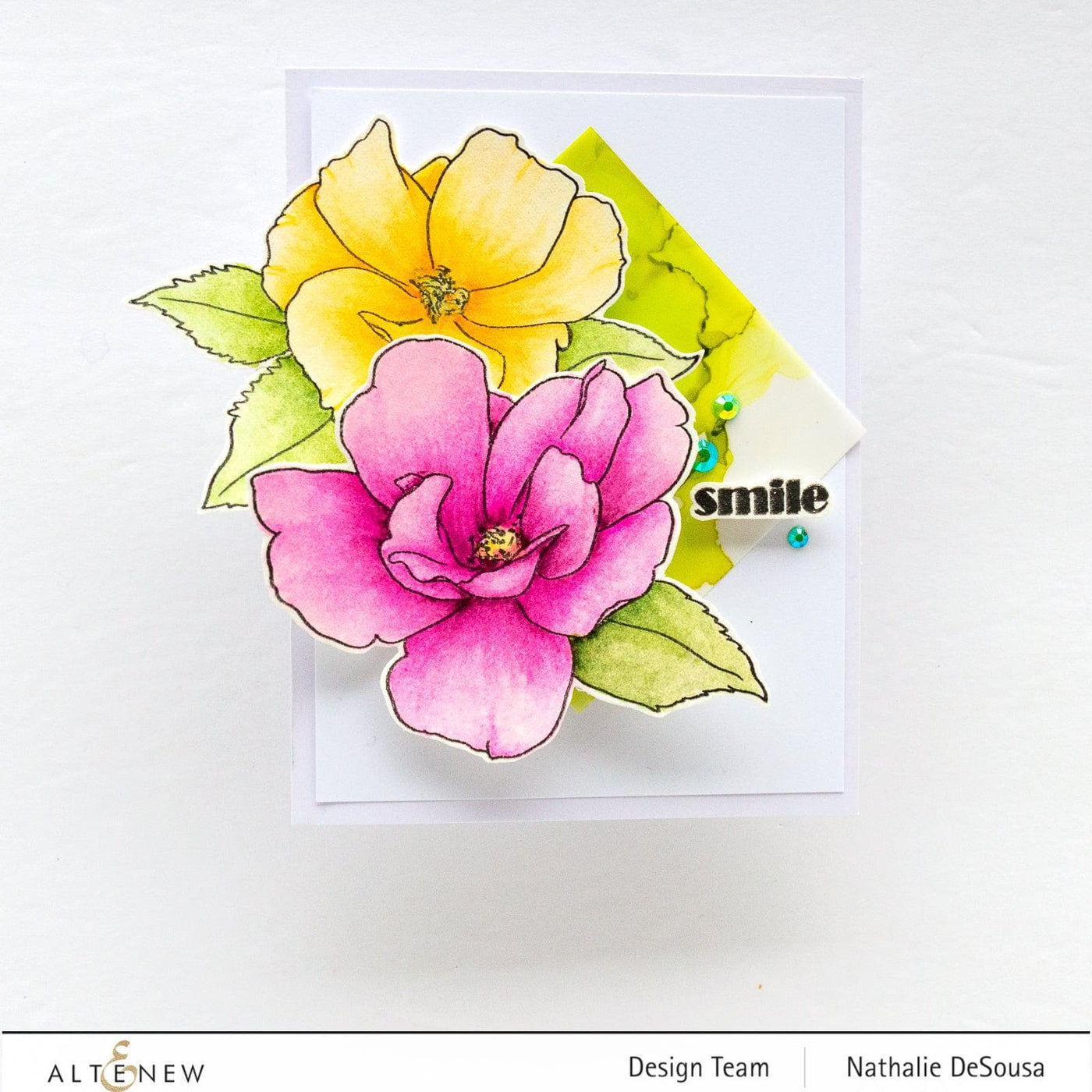 Altenew Stamp & Watercolor Bundle Paint-A-Flower: China Rose & Hawaiian Shores Brush & Fine Tip Pens Bundle