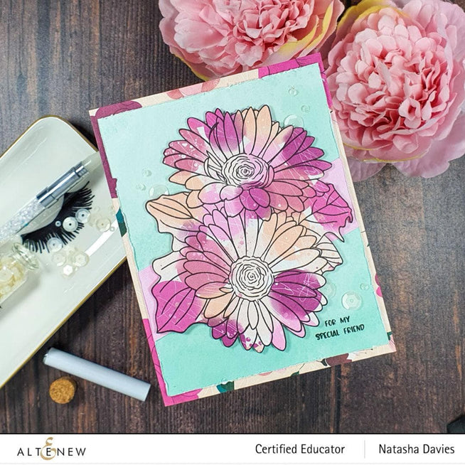 Altenew Stamp & Watercolor Bundle Paint-A-Flower: Gerbera Revolution & Hawaiian Shores Brush & Fine Tip Pens Bundle