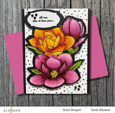 Altenew Stamp & Watercolor Bundle Paint-A-Flower: Magnolia Rustica Rubra & Hawaiian Shores Brush & Fine Tip Pens Bundle