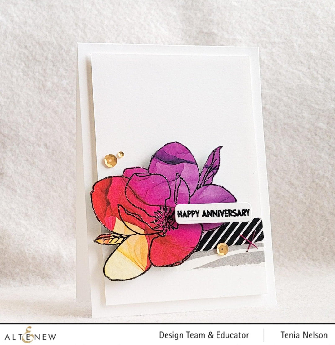 Altenew Paint-A-Flower Magnolia Rustica Rubra and Hawaiian Shores stamp and watercolor pen bundle with brushes and fine tip pens.
