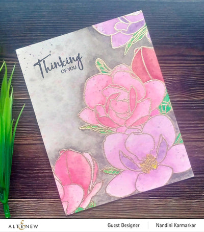 Altenew Stamp & Watercolor Bundle Paint-A-Flower: Magnolia Rustica Rubra & Hawaiian Shores Brush & Fine Tip Pens Bundle