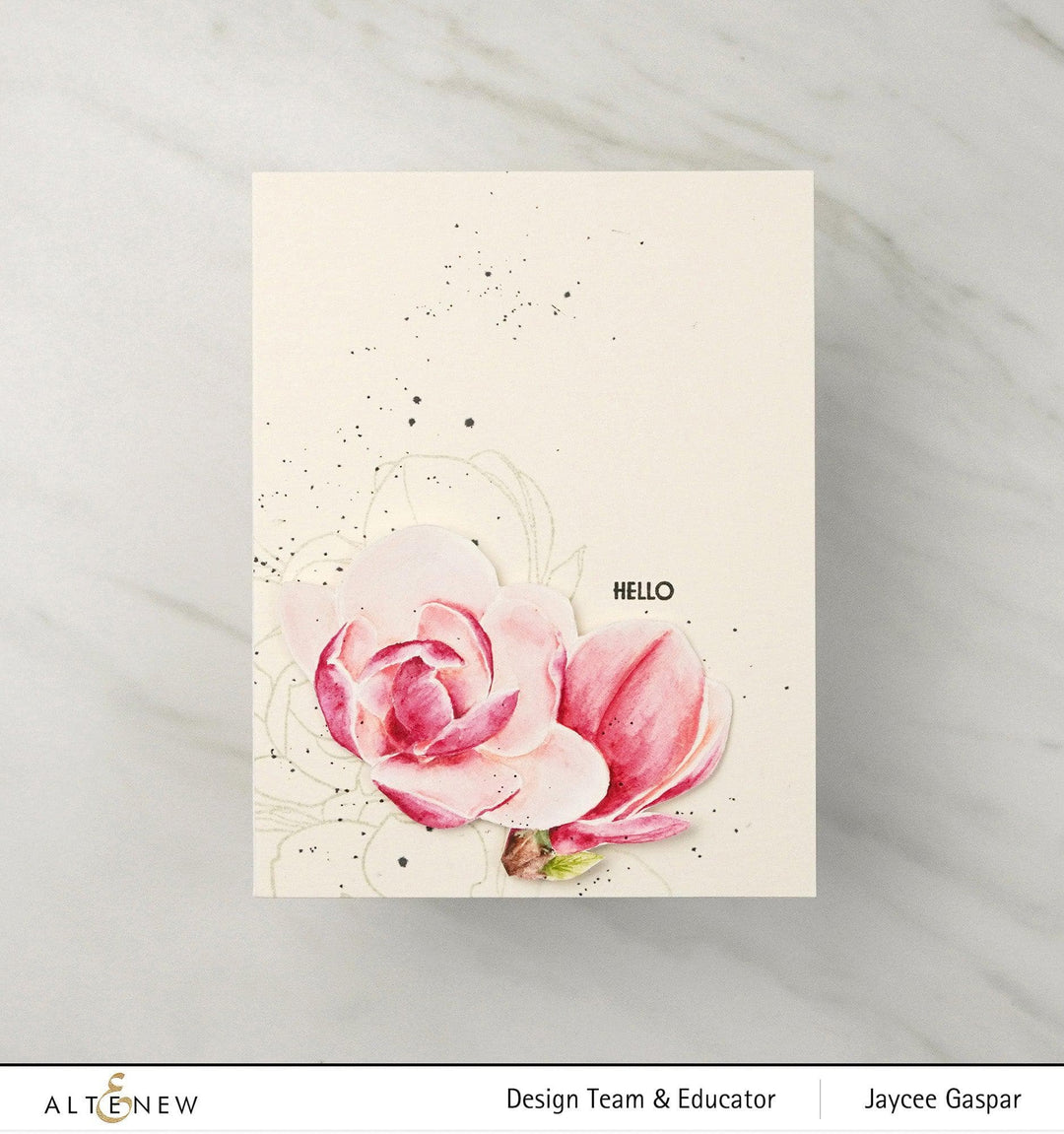 Altenew Paint-A-Flower Magnolia Rustica Rubra & Hawaiian Shores stamp and watercolor pen bundle with brushes and fine-tip pens.