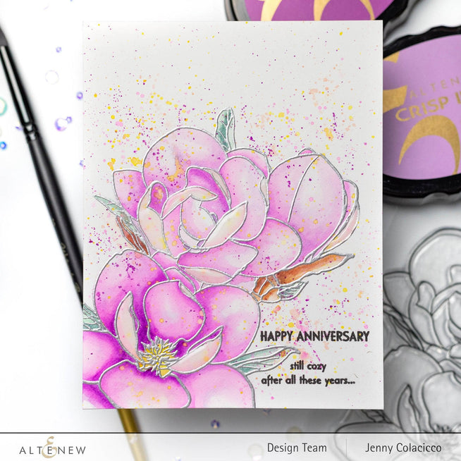 Altenew Paint-A-Flower Magnolia Rustica Rubra & Hawaiian Shores stamp and watercolor brush pen bundle, featuring flower stamps and fine tip pens.