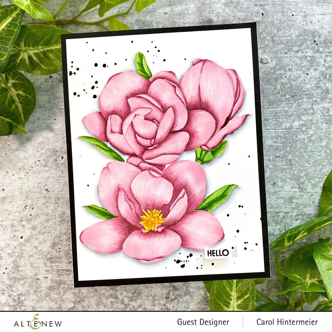 Altenew Paint-A-Flower Magnolia Rustica Rubra and Hawaiian Shores watercolor and brush pen bundle with stamps and fine tip pens.