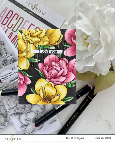 Altenew Stamp & Watercolor Bundle Paint-A-Flower: Magnolia Rustica Rubra & Hawaiian Shores Brush & Fine Tip Pens Bundle