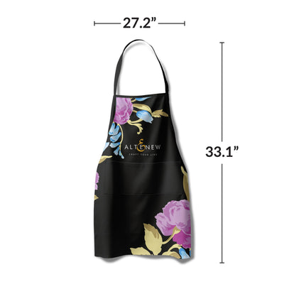 Artsy Apron: Blue & Purple Ornamental Bouquet - Black