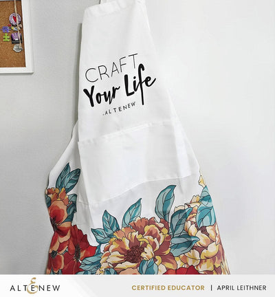 Artsy Apron: Orange & Yellow Billowing Peonies - White