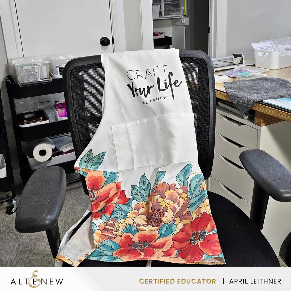 Artsy Apron: Orange & Yellow Billowing Peonies - White