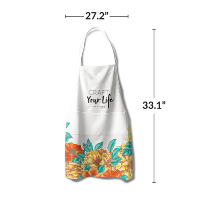 Artsy Apron: Orange & Yellow Billowing Peonies - White