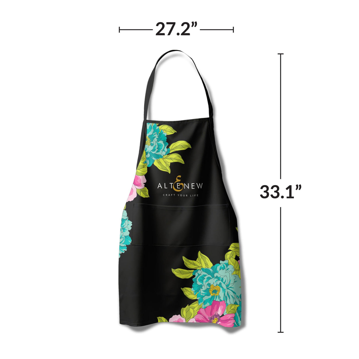 Artsy Apron: Pink & Aqua Billowing Peonies - Black