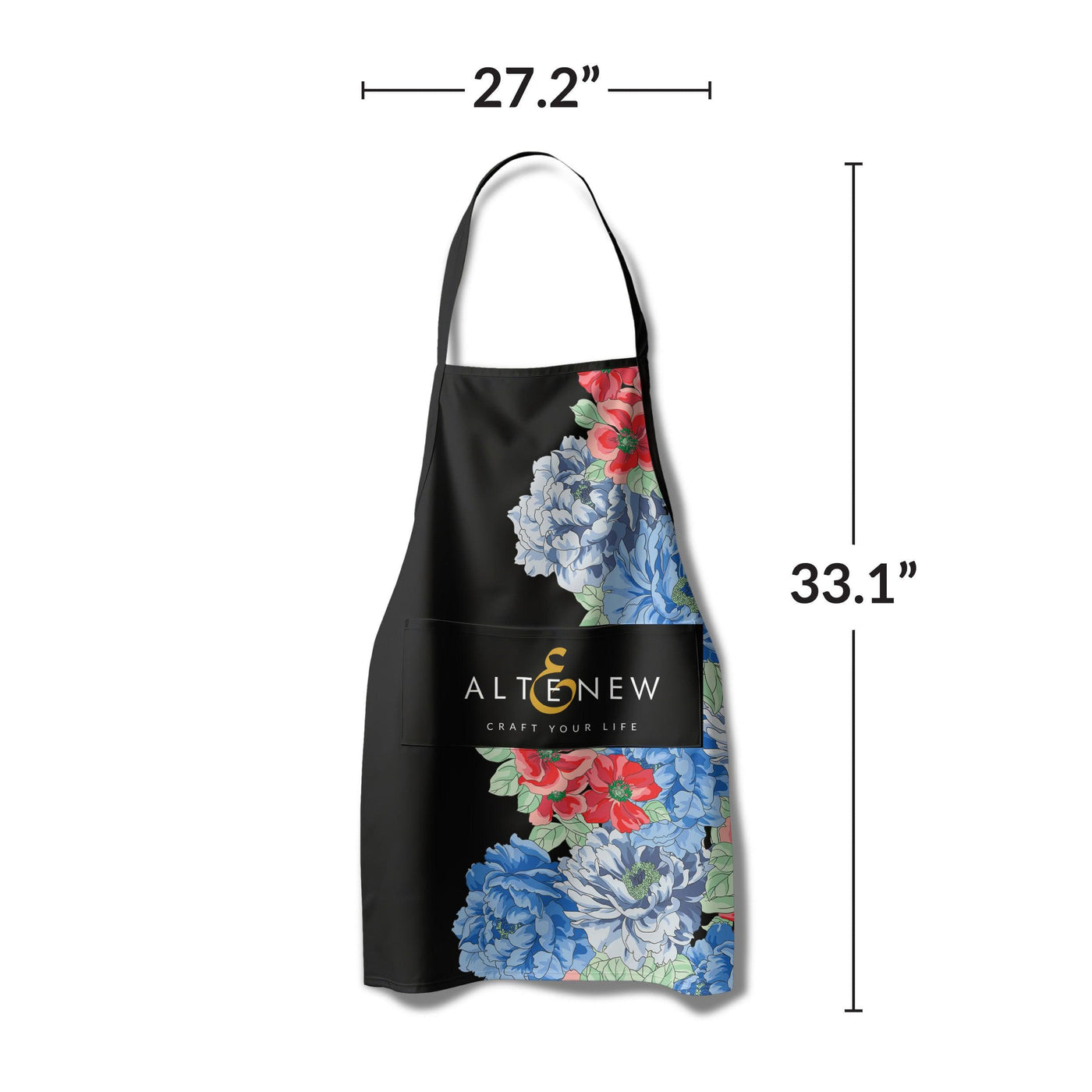 Artsy Apron: Red & Blue Billowing Peonies - Black