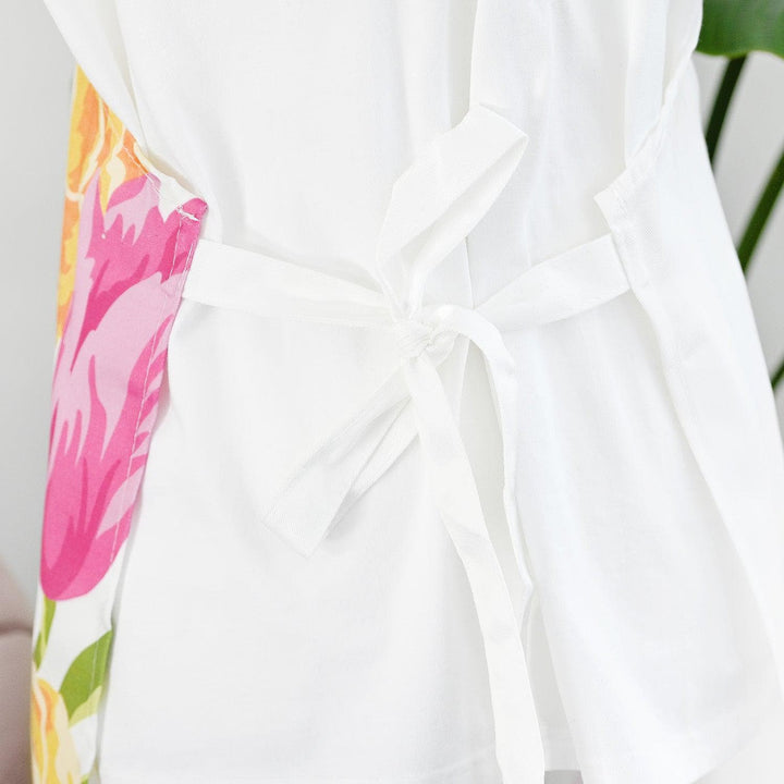 Artsy Apron: Yellow & Pink Ornamental Bouquet - White