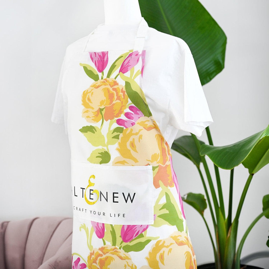 Artsy Apron: Yellow & Pink Ornamental Bouquet - White