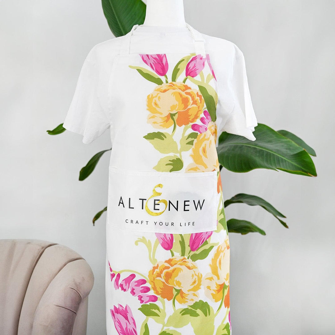 Artsy Apron: Yellow & Pink Ornamental Bouquet - White