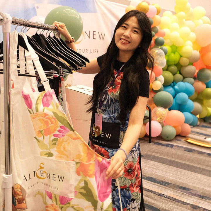 Artsy Apron: Yellow & Pink Ornamental Bouquet - White