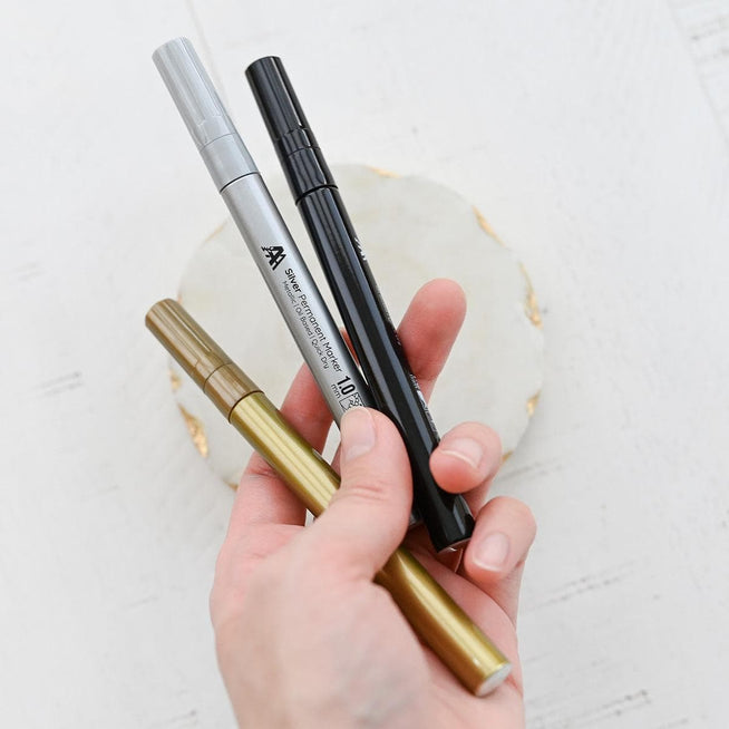 Altenew Essential Permanent Markers Set with vibrant ink, featuring colorful markers in a transparent case for stationery and gift use.