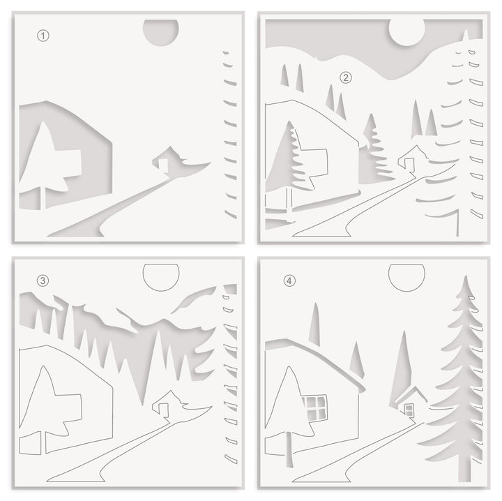 Abstract Village Builder Stencil Set (4 In 1)