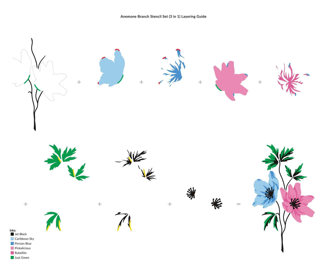Altenew Anemone Branch Stencil Set (3 in 1) with intricate floral designs for craft and DIY projects.