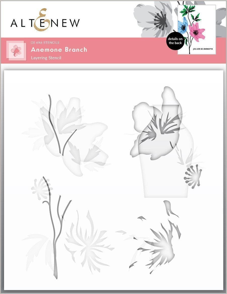 Altenew Anemone Branch Stencil Set 3-in-1 for crafting, featuring floral designs for creative DIY projects.