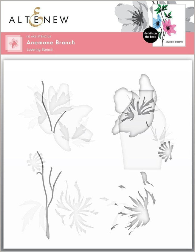 Altenew Anemone Branch Stencil Set 3-in-1 for crafting, featuring floral designs for creative DIY projects.