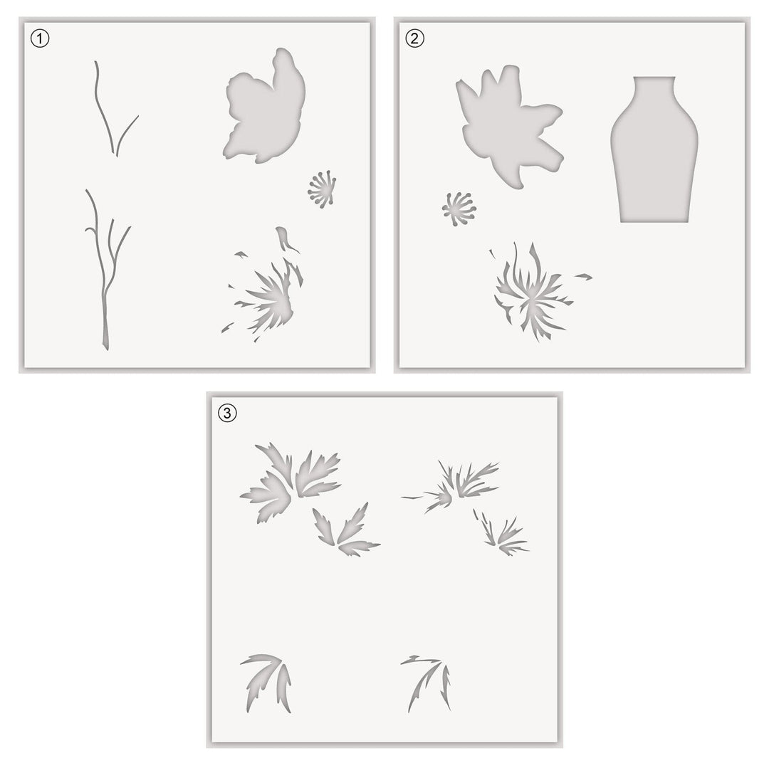Altenew Anemone Branch Stencil Set 3-in-1 for craft projects, featuring detailed botanical stencil designs for creative use.