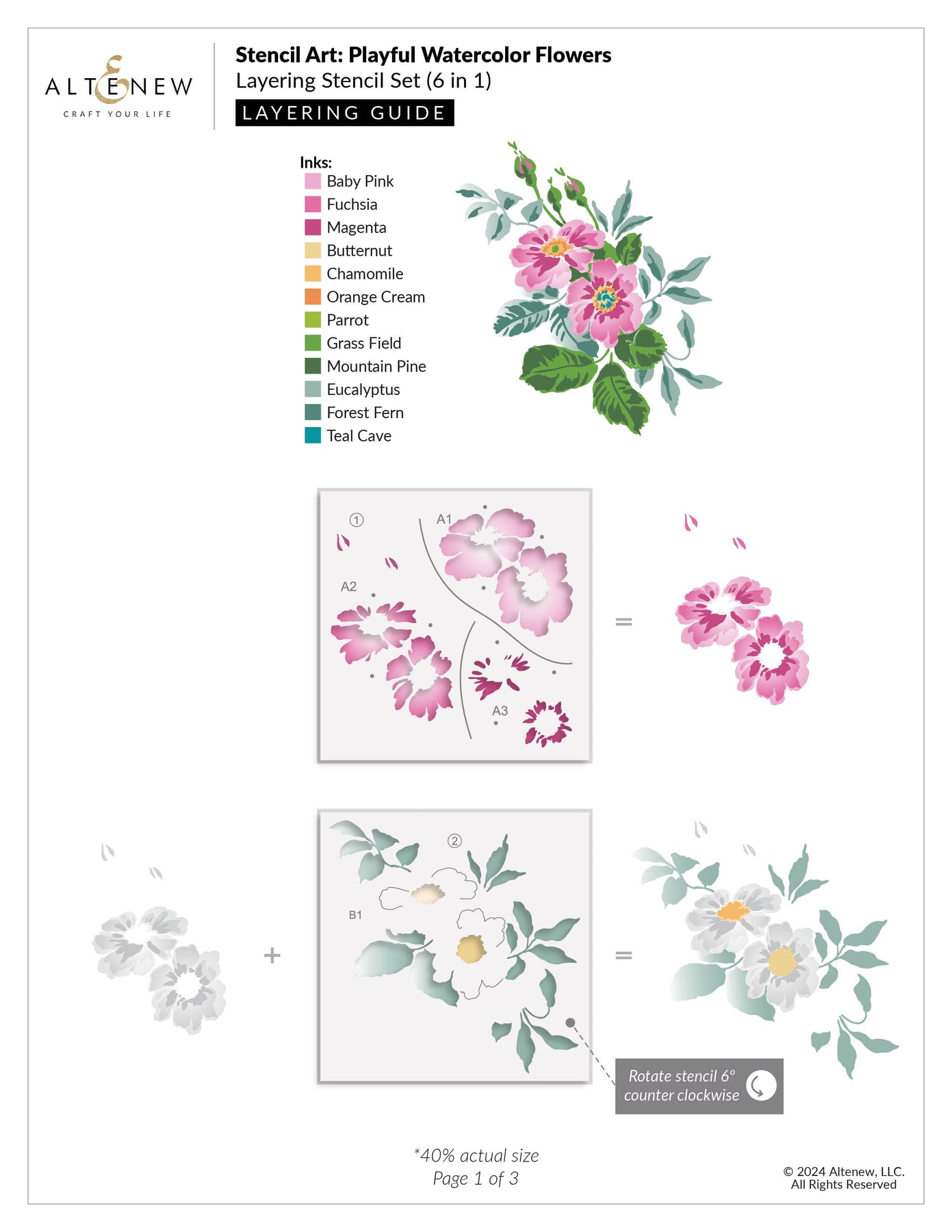 Flower Stencil Sticker Altenew Stencil Art: Playful Watercolor Flowers Stencil Set (6 in 1)