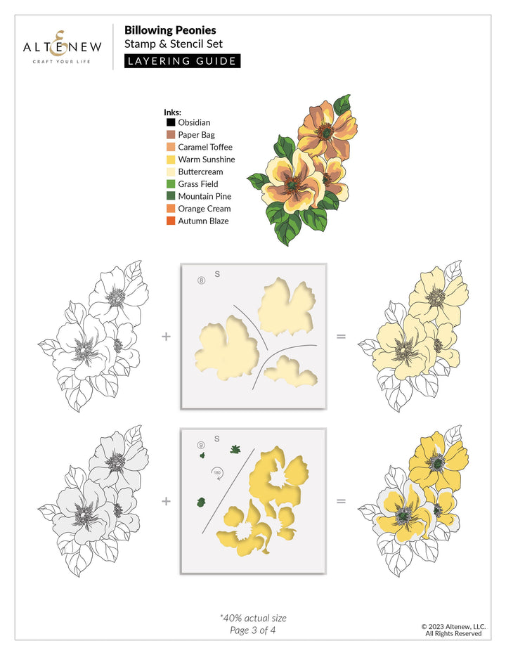 Billowing Peonies Layering Stencil Set 12 In 1