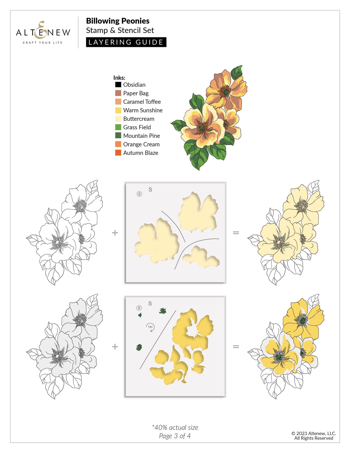 Billowing Peonies Layering Stencil Set 12 In 1