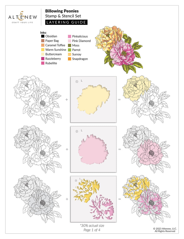 Billowing Peonies Layering Stencil Set 12 In 1