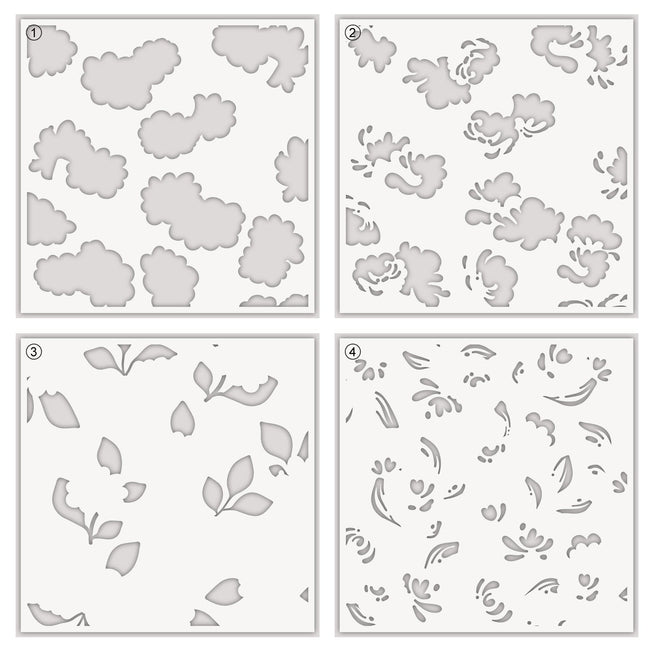 Altenew Blobby Roses Stencil Set (4 in 1) with floral rose patterns for crafting and decorating projects, shown in the image.
