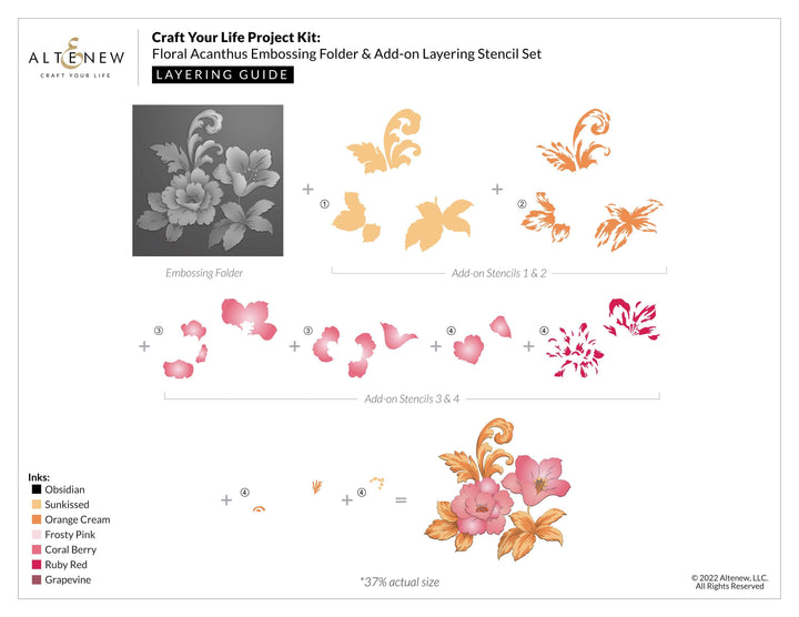 EXP Factors Stencil Craft Your Life Project Kit: Floral Acanthus Add-on Layering Stencil for Embossing Folder (4 in 1)