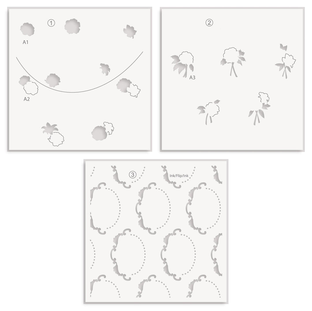 Floral Cameo Simple Coloring Stencil Set (3 in 1)