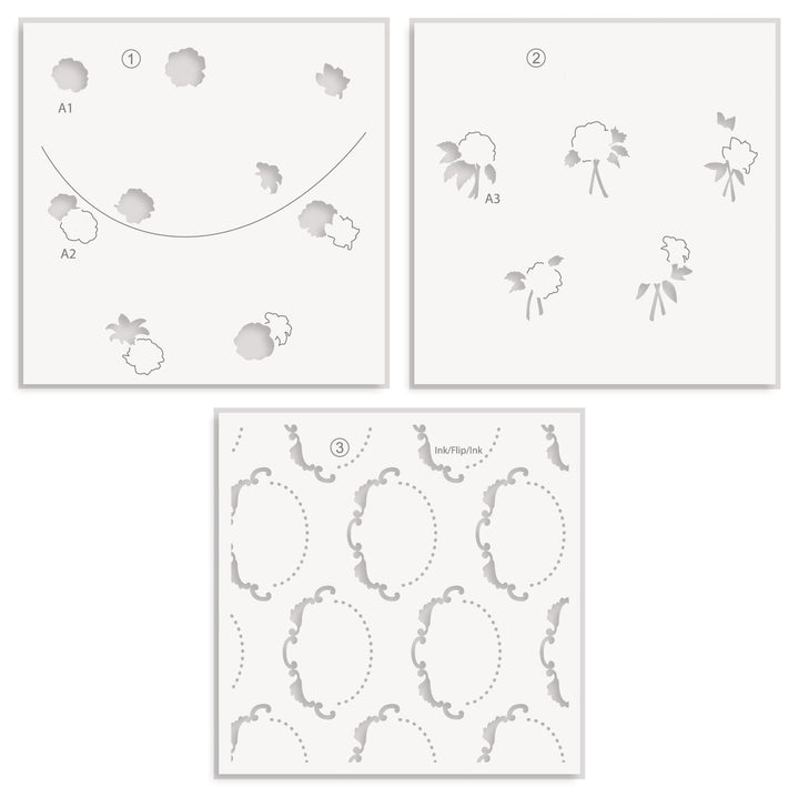 Floral Cameo Simple Coloring Stencil Set (3 in 1)