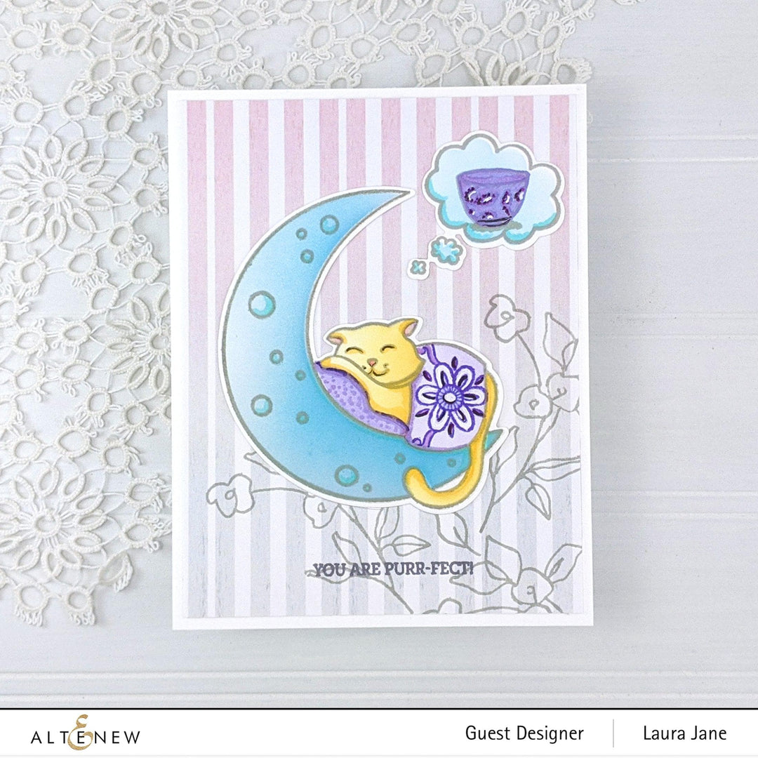 Altenew Dreamy Cat simple coloring stencil showing a whimsical cat design for arts and crafts projects.