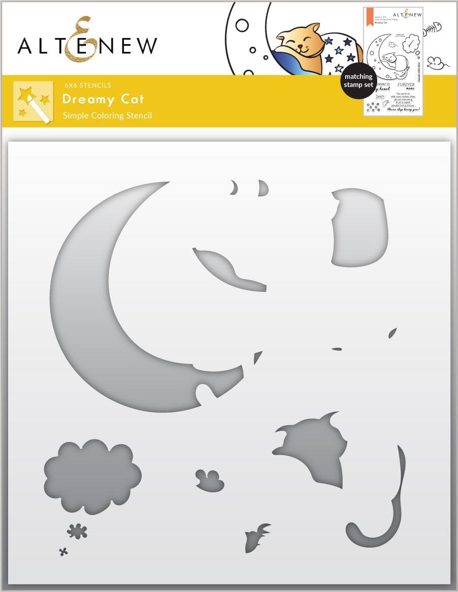 Altenew Dreamy Cat Simple Coloring Stencil showing a feline design with soft, flowing lines for coloring and crafting projects.