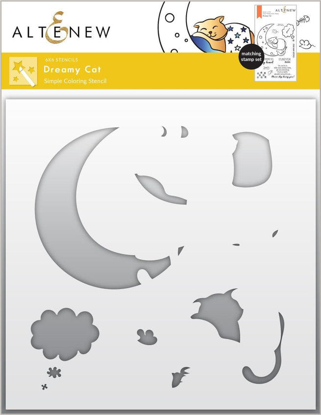 Altenew Dreamy Cat Simple Coloring Stencil showing a feline design with soft, flowing lines for coloring and crafting projects.