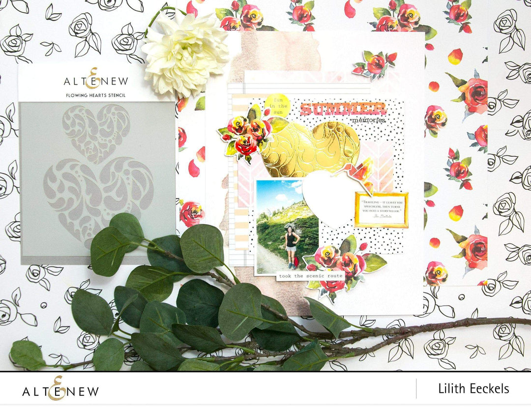 Photocentric Stencil Flowing Hearts Stencil