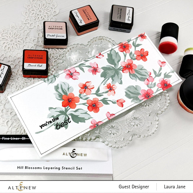 Altenew Hill Blossoms Layering Stencil Set 2-in-1 with floral designs and intricate patterns for crafting and scrapbooking.
